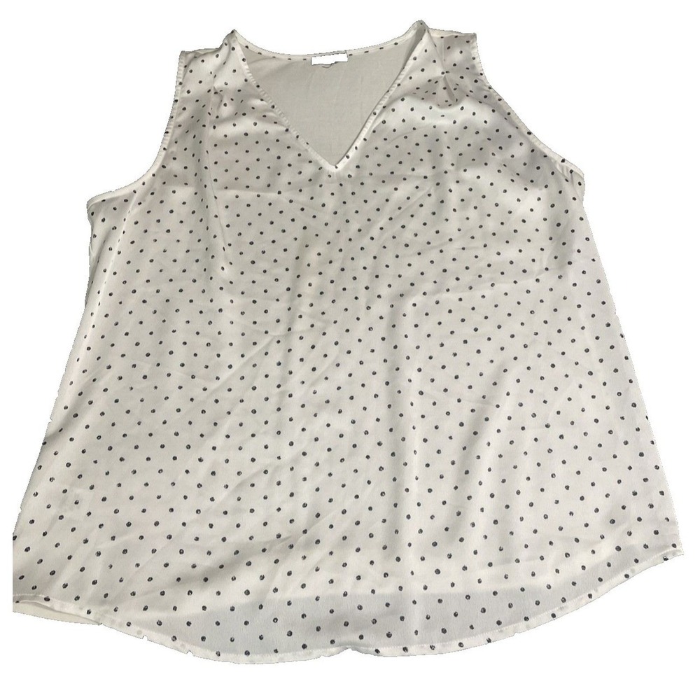 Ann Taylor‎ Factory Polka Dot Blouse Womens White Sleeveless V-Neck Mixed Media